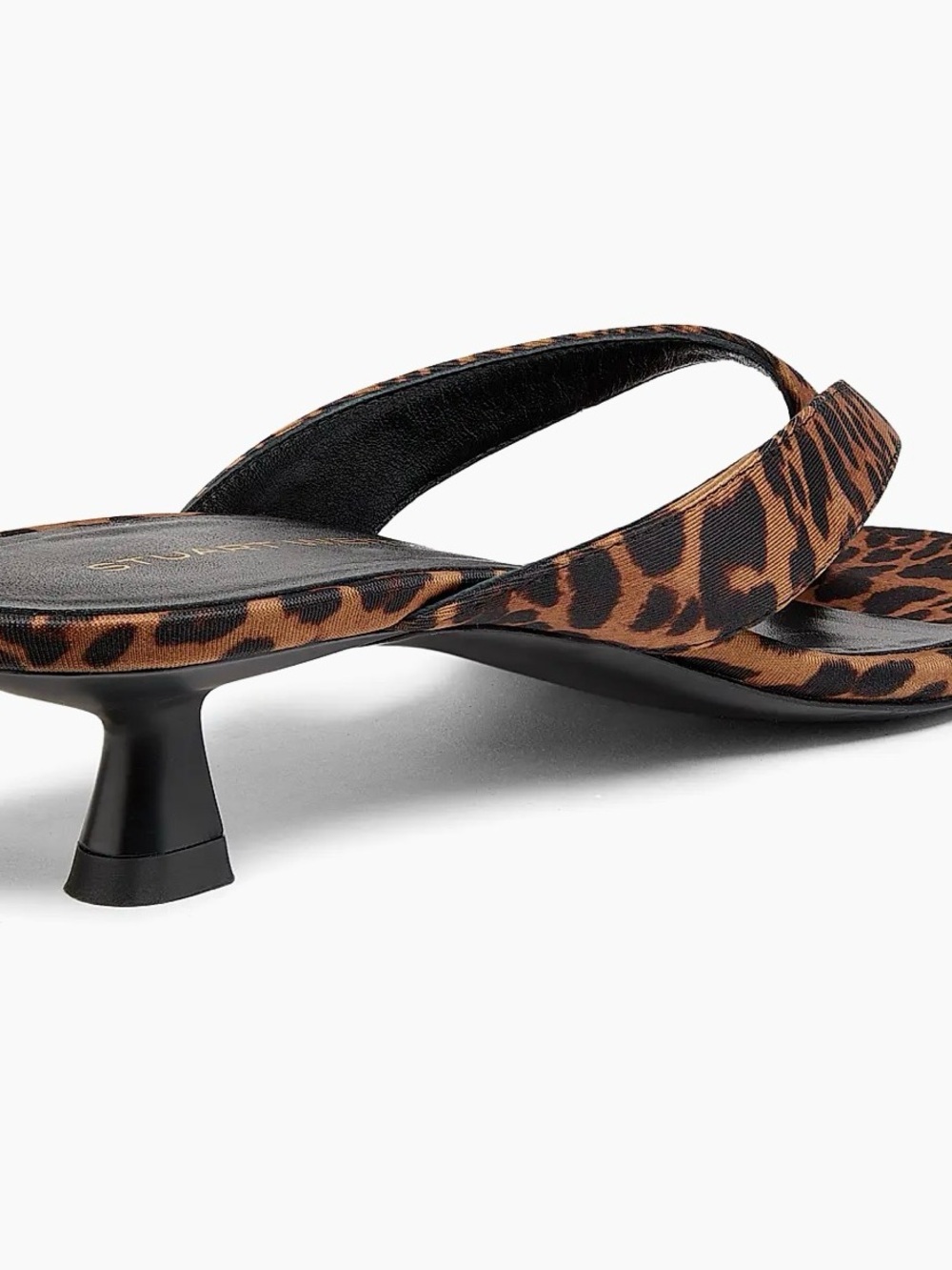 Stuart Weitzman Leopard Print Rio Thong Kitten Heel Sandal - Brown/Black - Picture 3 of 5